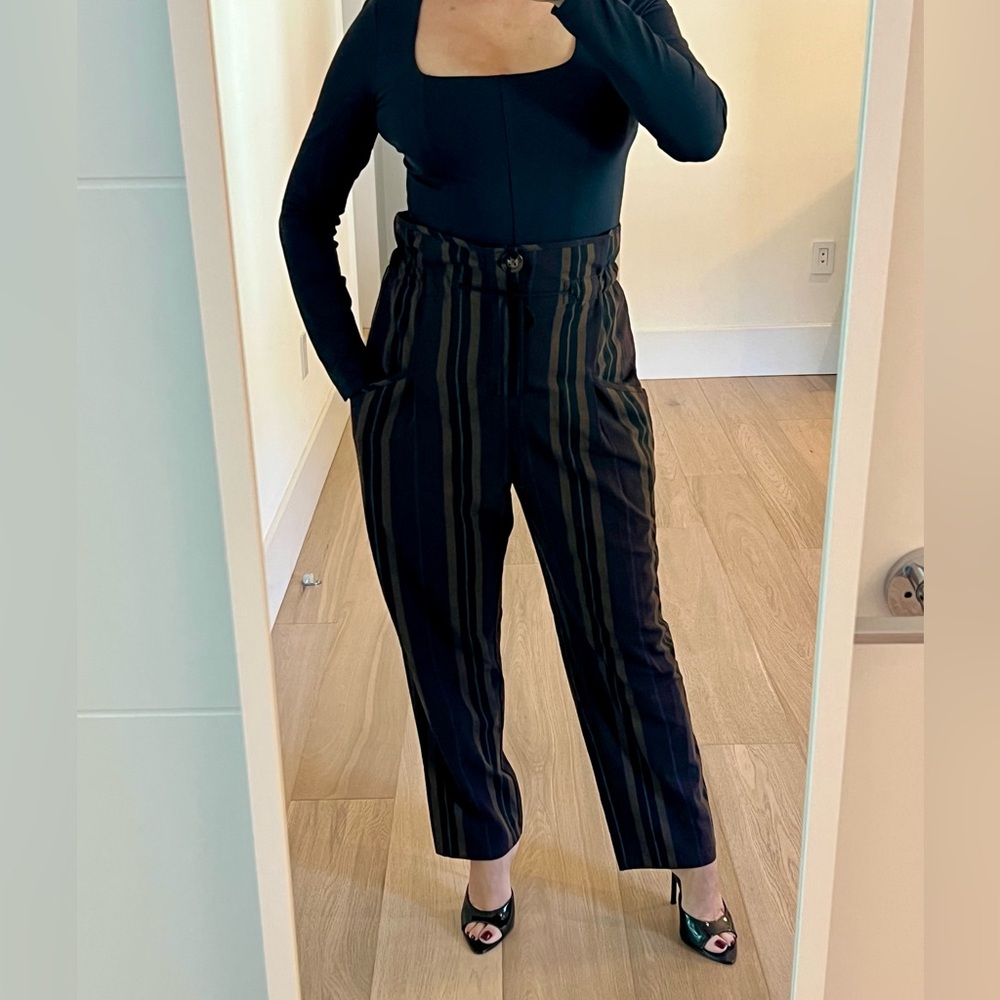 Zara Paperbag Brown Purple and Blaxk Striped Pants
